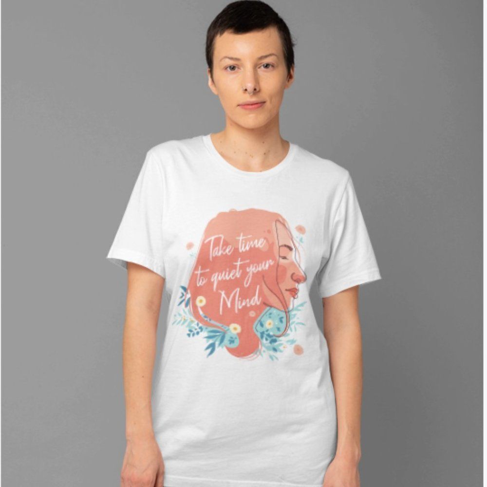 Mental health t-shirt adult "TAKE THE TIME TO QUIET YOUR MIND" crewneck white - Picture 2 of 5